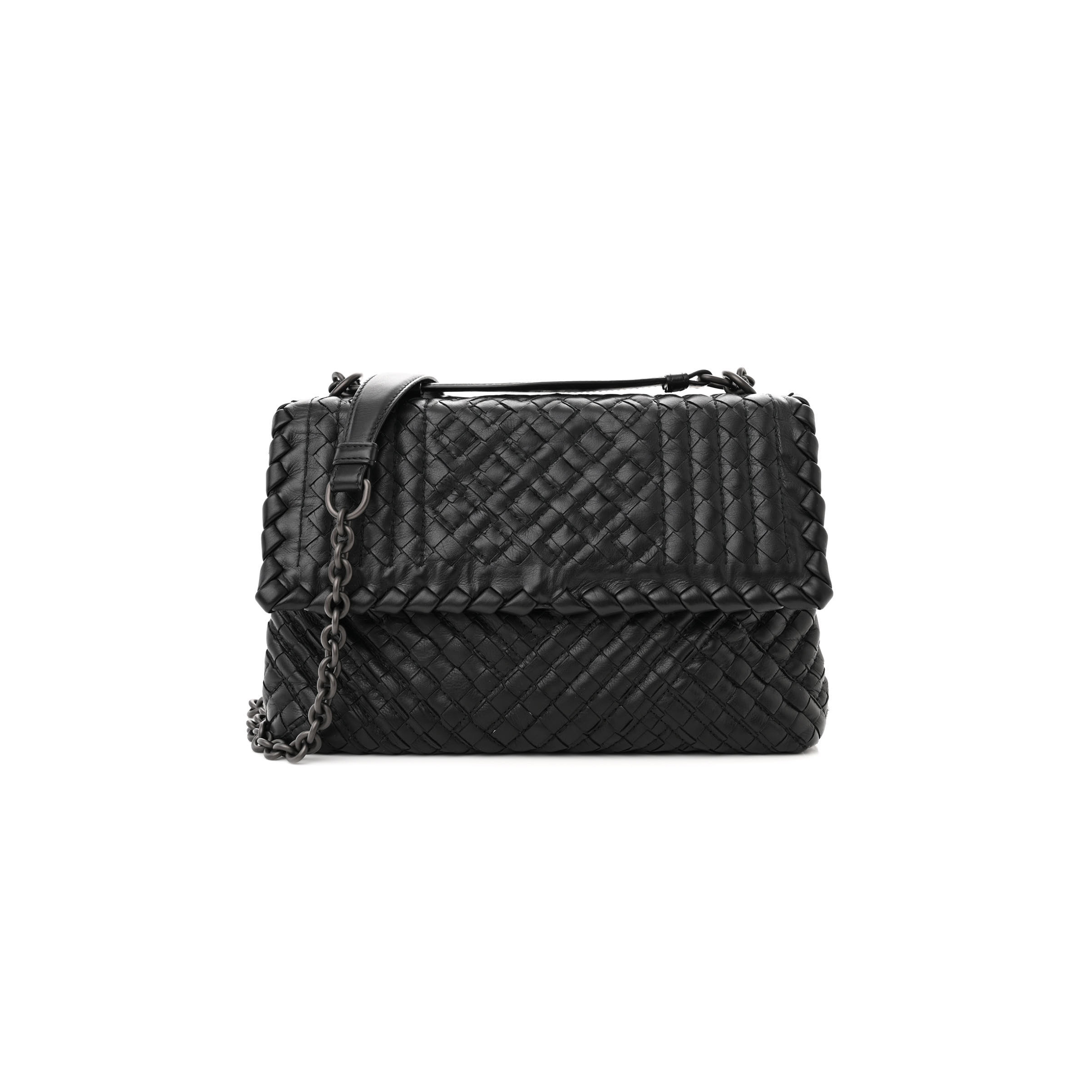 BOTTEGA VENETA NAPPA INTRECCIATO BABY OLIMPIA SHOULDER BAG BLACK (23*17*8cm)