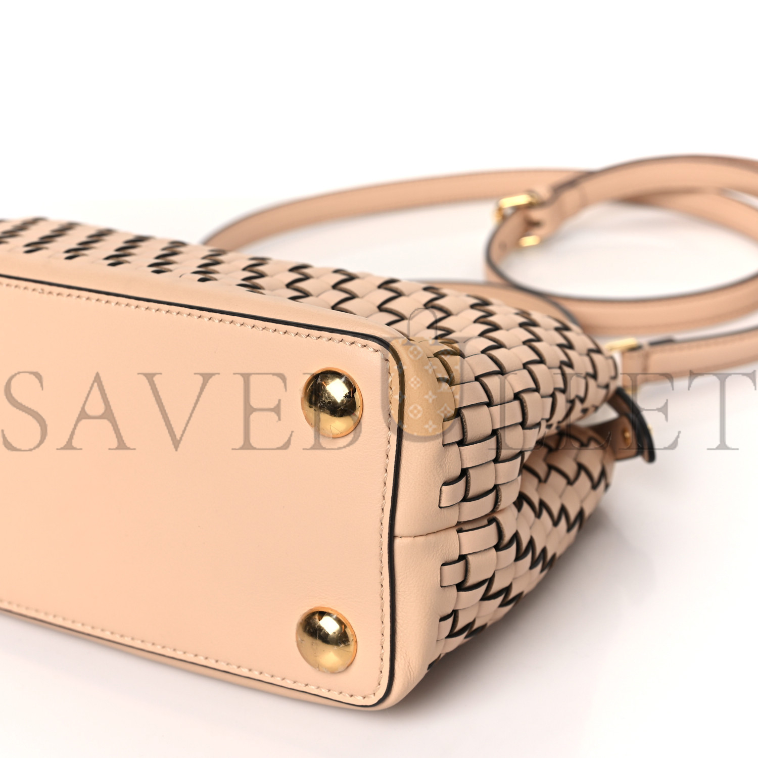 FENDI VITELLO GRACE INTRECCIO MINI PEEKABOO ICONIC SATCHEL LIGHT ROSE (23*18*10cm)