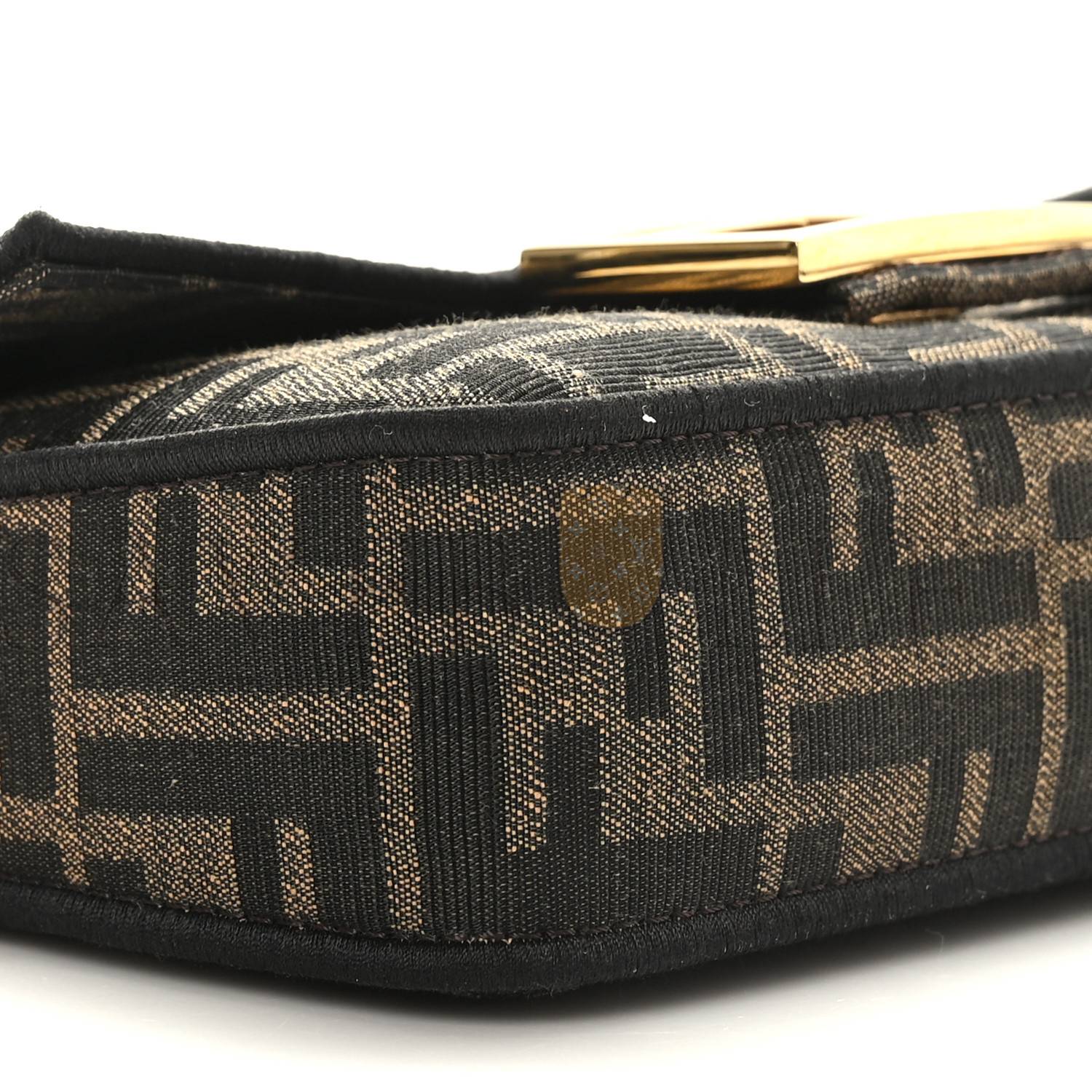 FENDI FABRIC JACQUARD FF 1974 MINI BAGUETTE TOBACCO MORO BLACK (19*11*5cm)