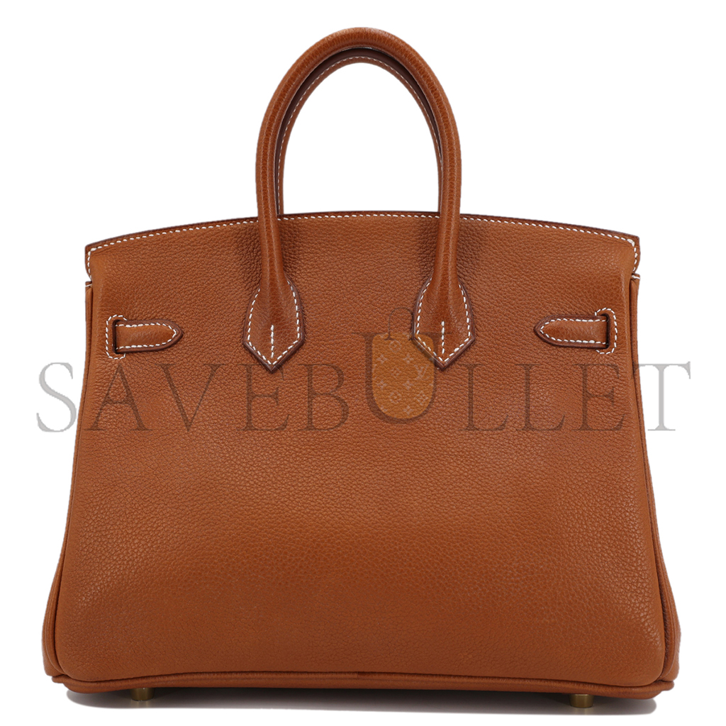 HERMES BIRKIN 25 SADDLE LEATHER GOLDEN BROWN GOLD BUCKLE BAG 9012863189 (25*20*13cm)