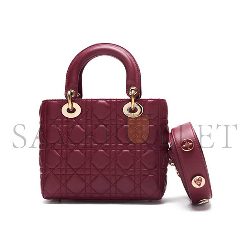 DIOR LADY DIOR CANNAGE LAMBSKIN HANDBAG BORDEAUX (20*17*8cm)