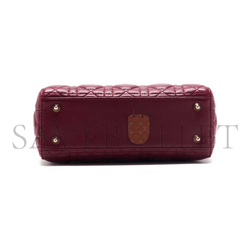 DIOR LADY DIOR CANNAGE LAMBSKIN HANDBAG BORDEAUX (20*17*8cm)