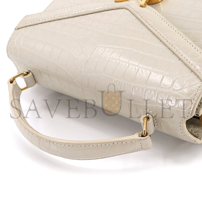 YSL CASSANDRA MINI TOP HANDLE BAG IN CROCODILE-EMBOSSED SHINY LEATHER 602716623930 (20*16*7.5cm)