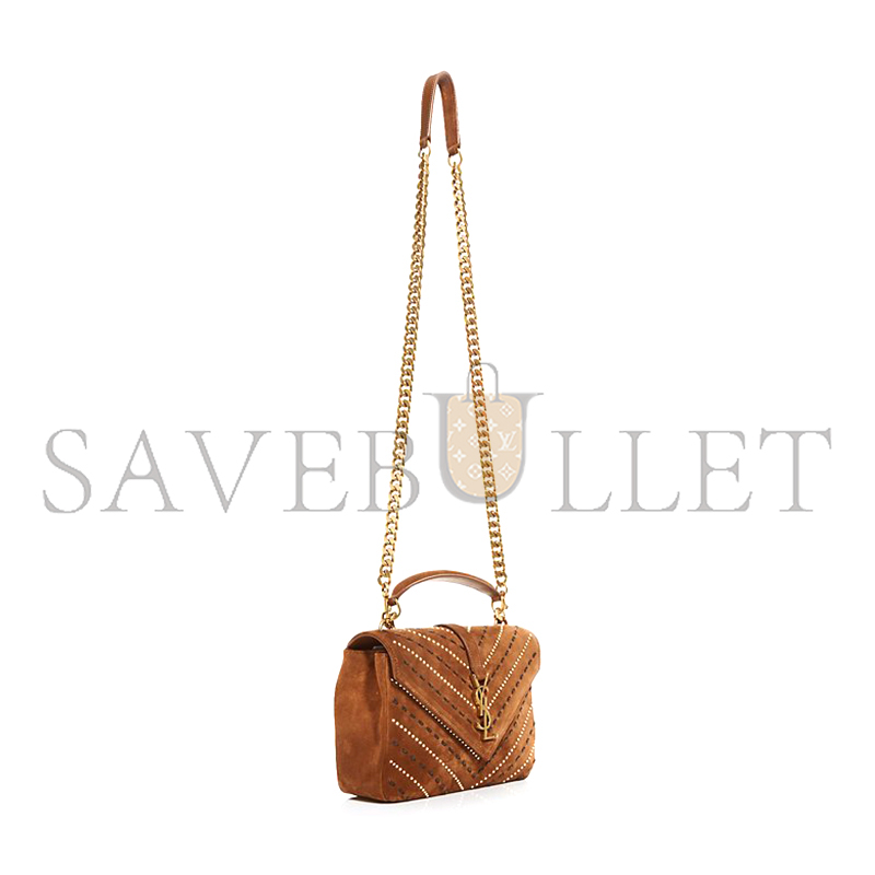 YSL MATELASSE CHEVRON STUDDED MEDIUM COLLEGE BAG IN SUEDE 392737400526 (24*17*6cm)