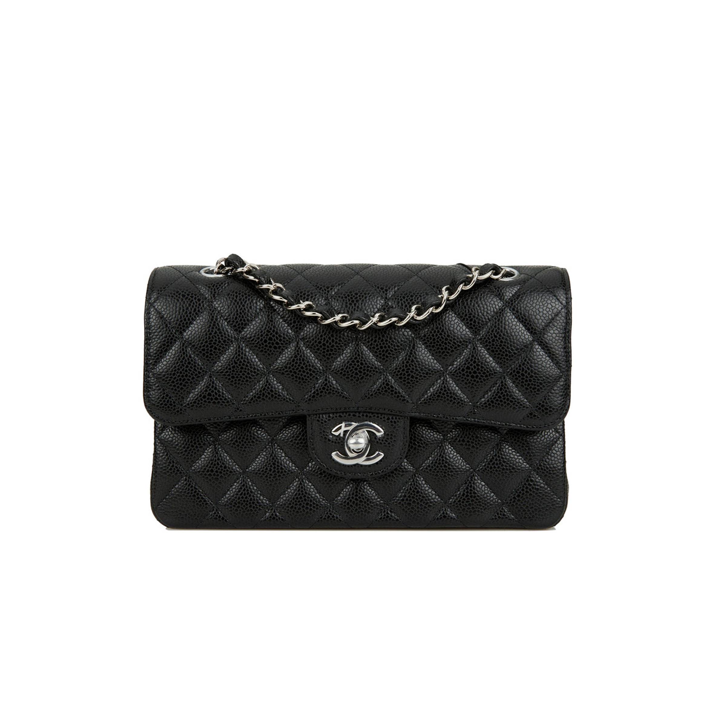 CHANEL SMALL CLASSIC DOUBLE FLAP BLACK CAVIAR SILVER HARDWARE (23*13*6cm)