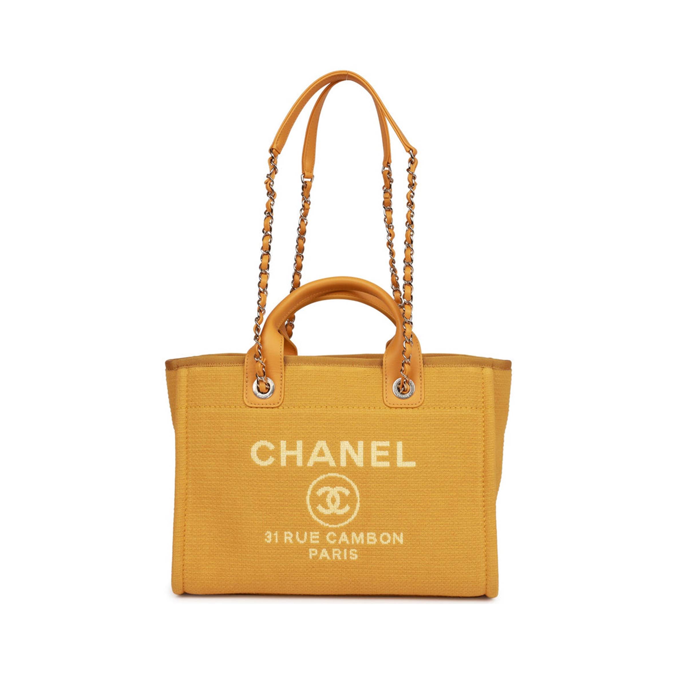 CHANEL SMALL DEAUVILLE SHOPPING BAG DARK YELLOW BOUCLE LIGHT GOLD HARDWARE (34*27*15cm)