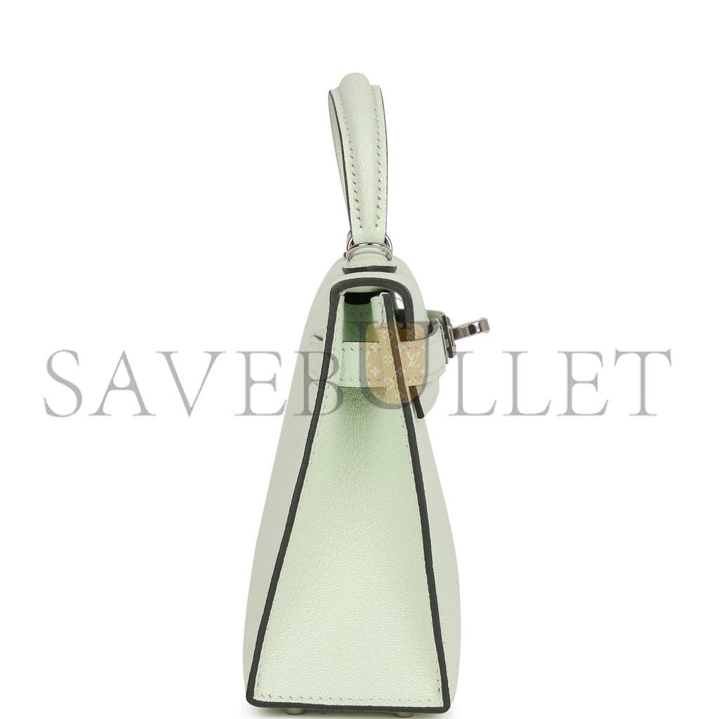 HERMES MINI KELLY SELLIER 20 VERT FIZZ CHEVRE PALLADIUM HARDWARE (19*12*5.5cm)