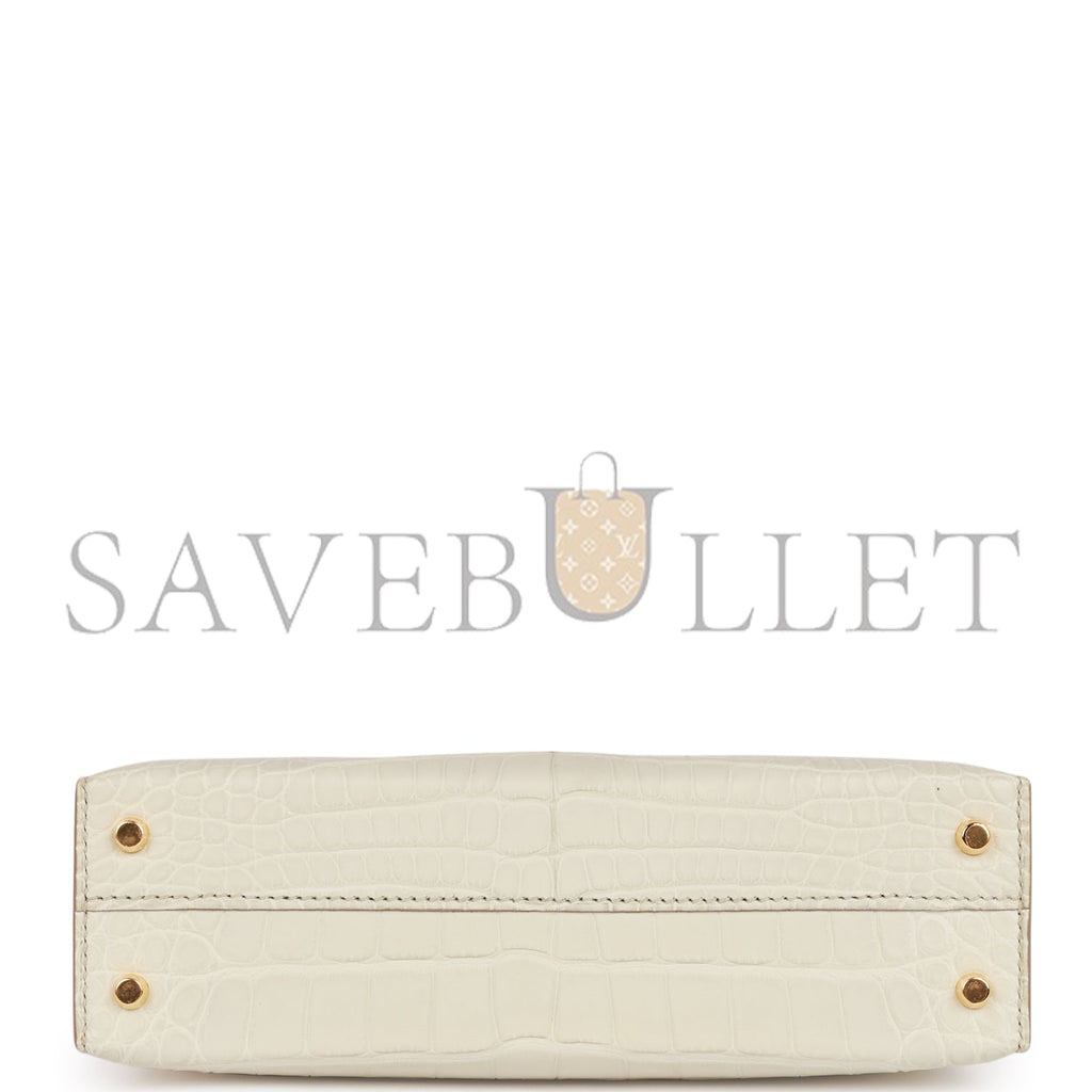 HERMES MINI KELLY SELLIER 20CM BETON MATTE ALLIGATOR GOLD HARDWARE (19*12*5.5cm)