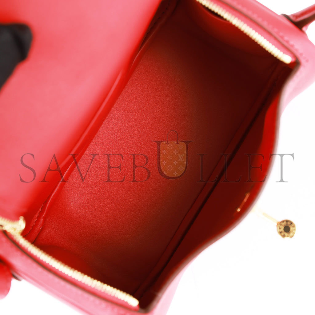 HERMES MINI LINDY ROUGE PIMENT SWIFT GOLD HARDWARE (19*12.5*9)