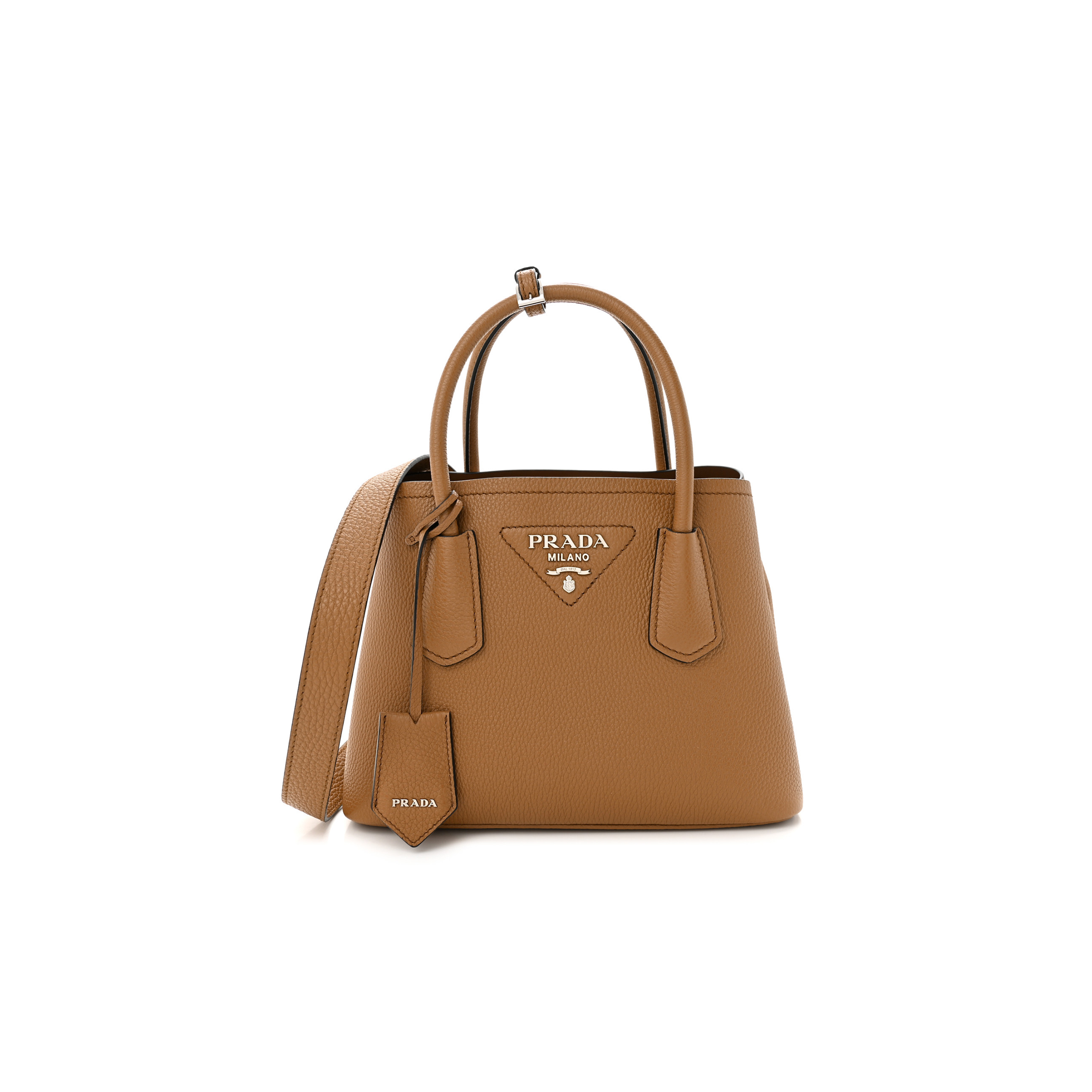 PRADA VITELLO DAINO SOFT MINI DOUBLE BAG CARAMEL (25*18*10cm)