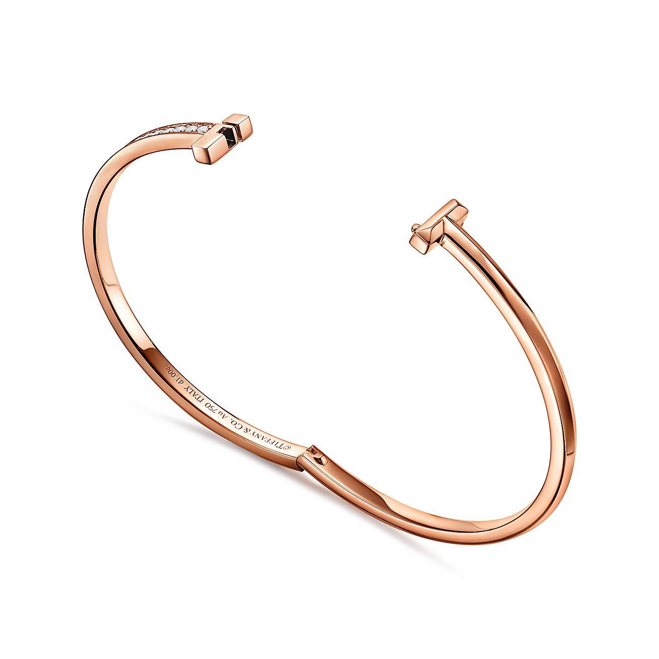 TIFFANY T T1 HINGED BANGLE IN ROSE GOLD WITH DIAMONDS, NARROW