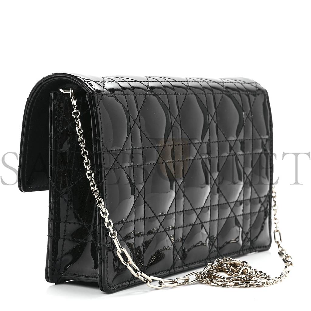 DIOR PATENT CANNAGE LADY DIOR CHAIN POUCH BLACK (19*13*4.4cm)