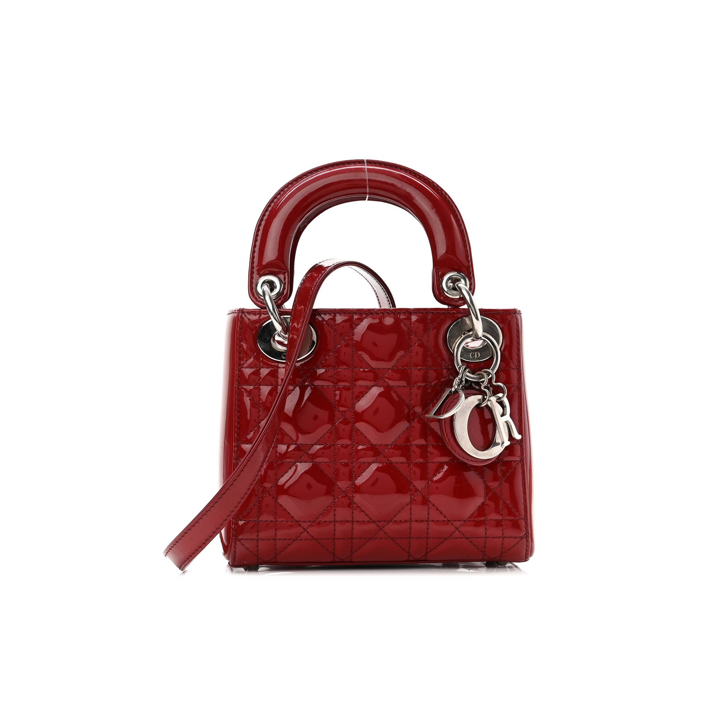 DIOR PATENT CANNAGE MINI LADY DIOR RED (17*15*7cm)