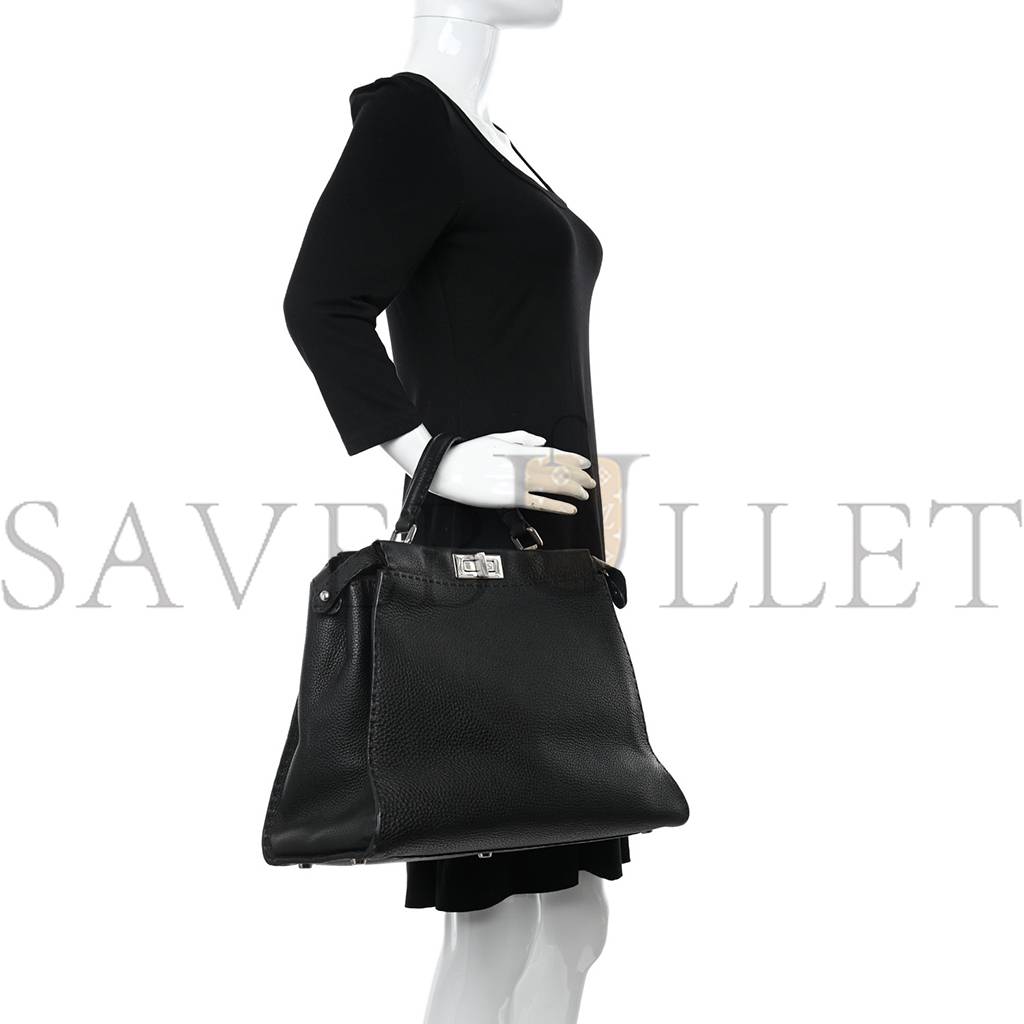 FENDI CUOIO ROMANO SELLERIA BI-COLOR LARGE PEEKABOO ICONIC SATCHEL BLACK MOU (39*30*18cm)